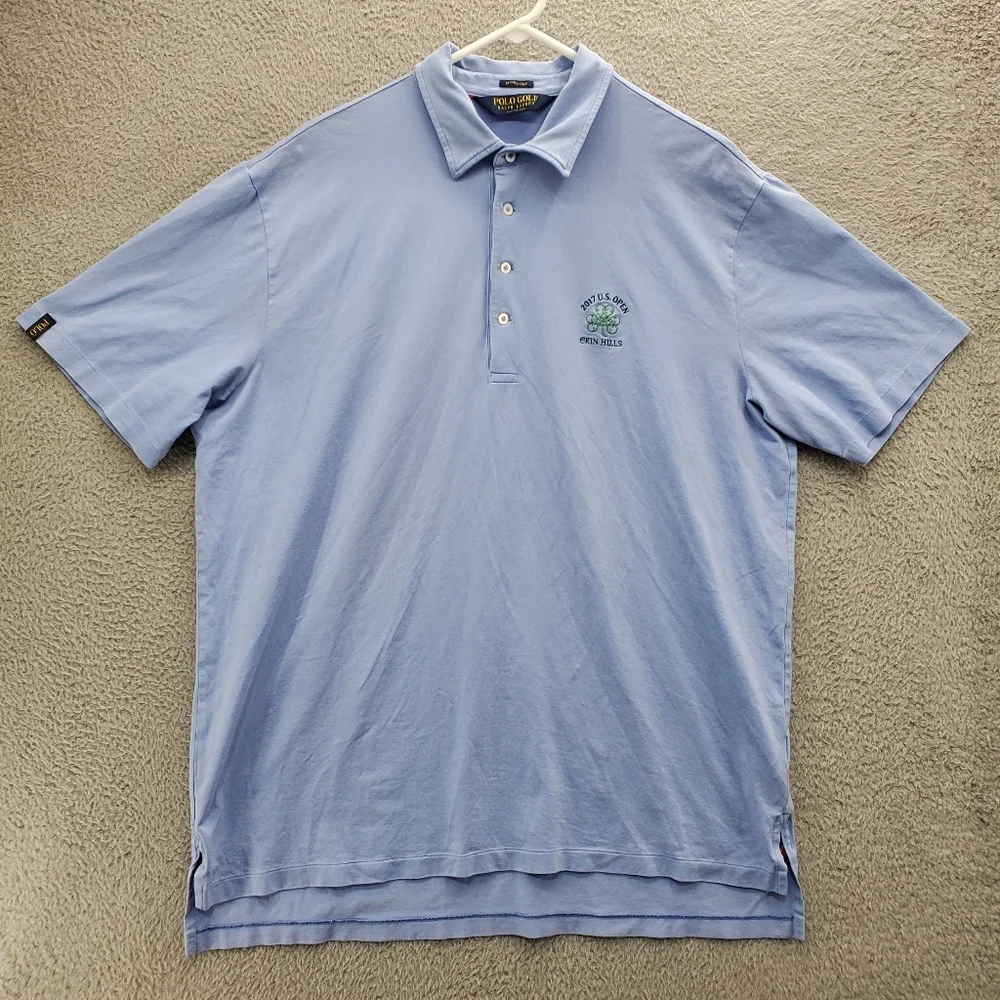 Polo Golf Ralph Lauren Shirt Mens XL 2017 US Open Erin Hills Stretch Lisle Blue